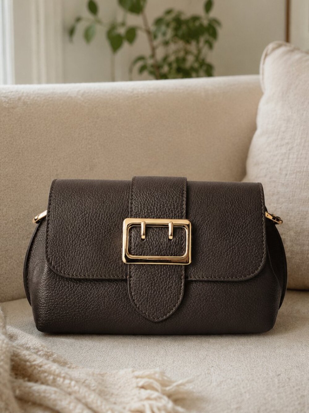 Italian Leather Crossbody Bag, Chocolate Brown Shoulder Purse